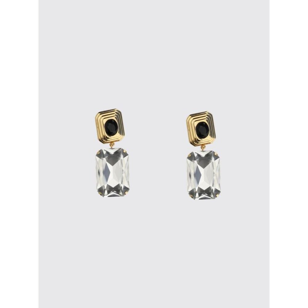 Alessandra Rich Women Alessandra Rich Brass Dangle Earrings With Black Crystals